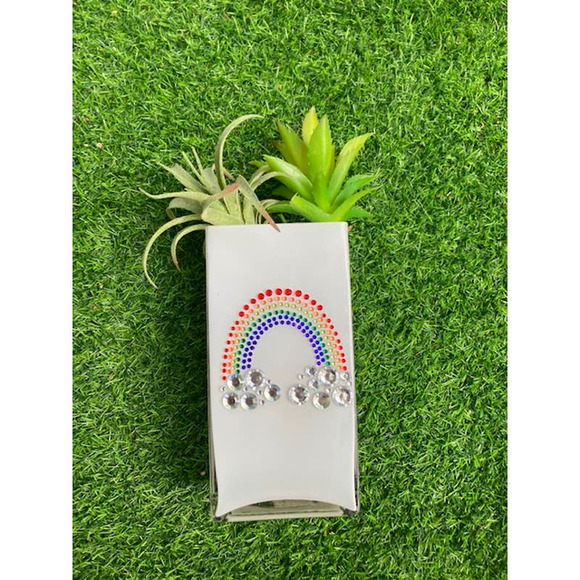 OOAK Tall White Rainbow Rhinestone Vase - Colorful Bling Gem Planter - Picture 2 of 7
